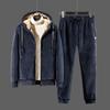 2025 Winter Silver Fox Velvet Men's Lambswool Sportswear Set - Gold Thread, Plus Thickness, Two-Piece