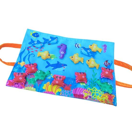 Montessori Fishing Toy for Toddlers Soft Fabric Play Mat with Fish & Stacking Buckets Early Learning Educational Game for Babies 1-3 Years Old