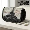 1pc Double Layer Flip Pencil Case, Retro Tower Of Paris, Large Capacity, Portable Polyester Pen Storage Bag with Zipper Closure, Ideal for School & Of