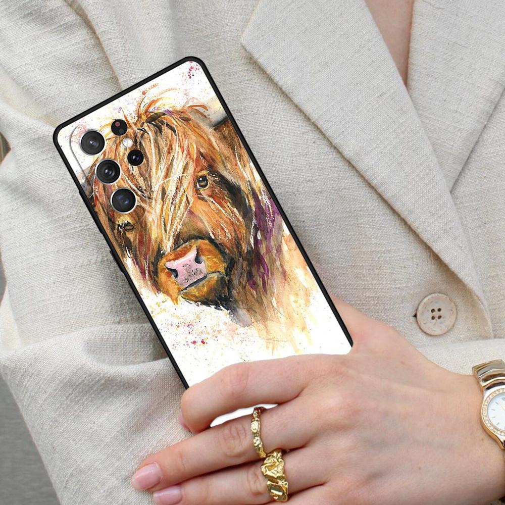 Animal cattle cow watercolor painting Cell Phone Case for Samsung Galaxy S26 Ultra S25 S24 S23 S22 S21 S20 Note10 Cover
