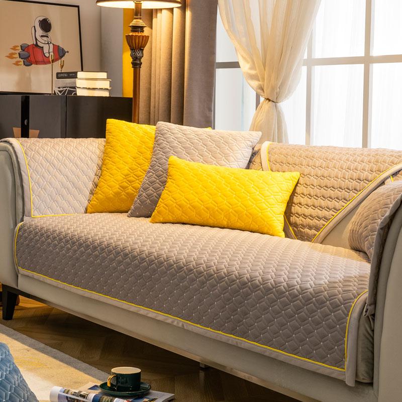 Quilted Thick Plush Velvet Sofa Cover 3 4 Seats Loveseat L Shape Couch Slipcover Solid Ultra Soft Armchair Protector Green Warm