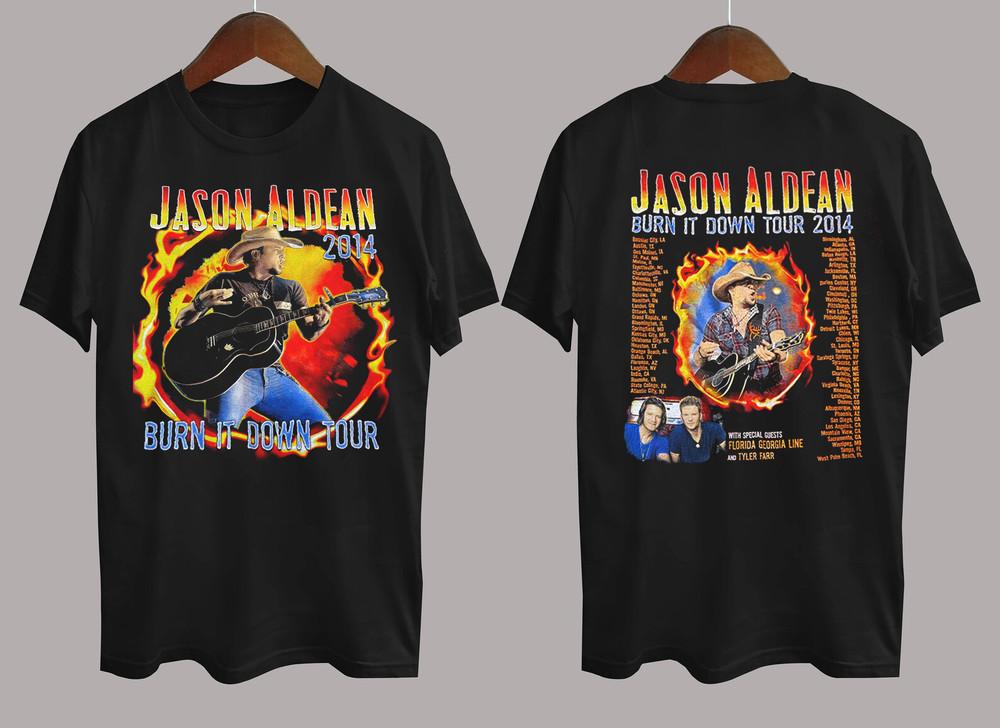 Jason Aldean Burn It Down Tour Heavy Cotton Black All Size Shirt AG498 Unisex T-Shirt L