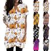 Women V Neck Pullover Dress with Halloween Bat and Floral Print Short Sleeve Casual Loose Fit with Pockets for Daily Wear