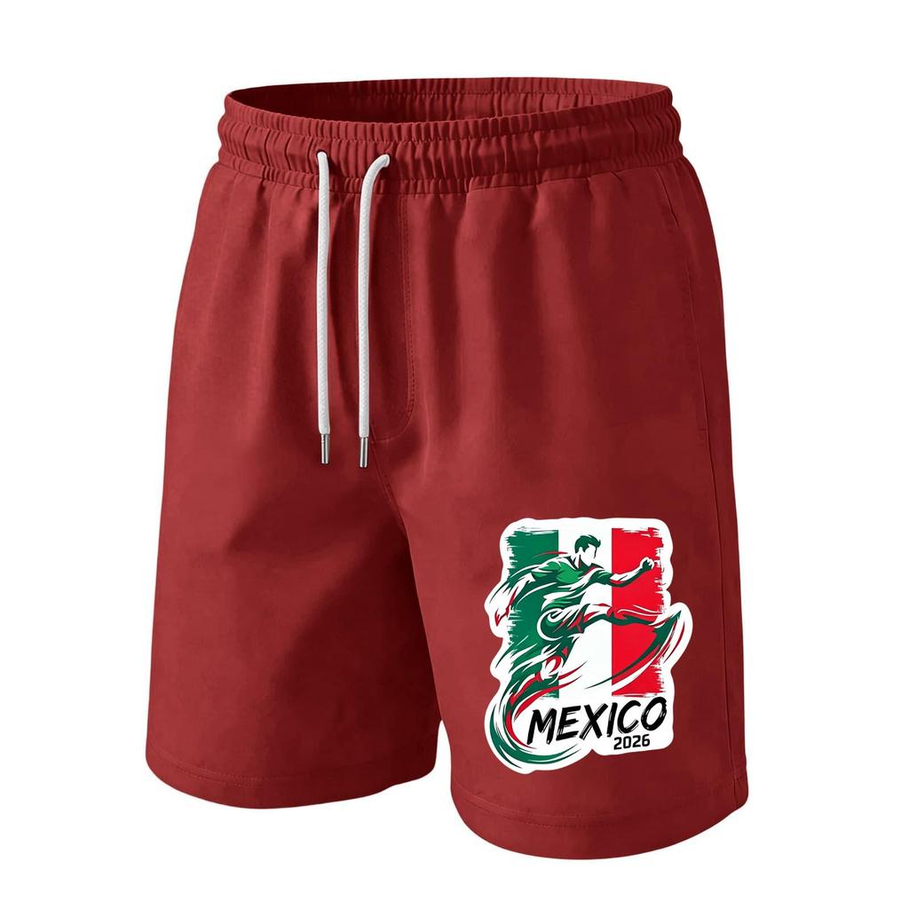 Men’s Drawstring Waist Shorts with Mexico 2026 Inspired Print Casual Loose Fit Sportswear
