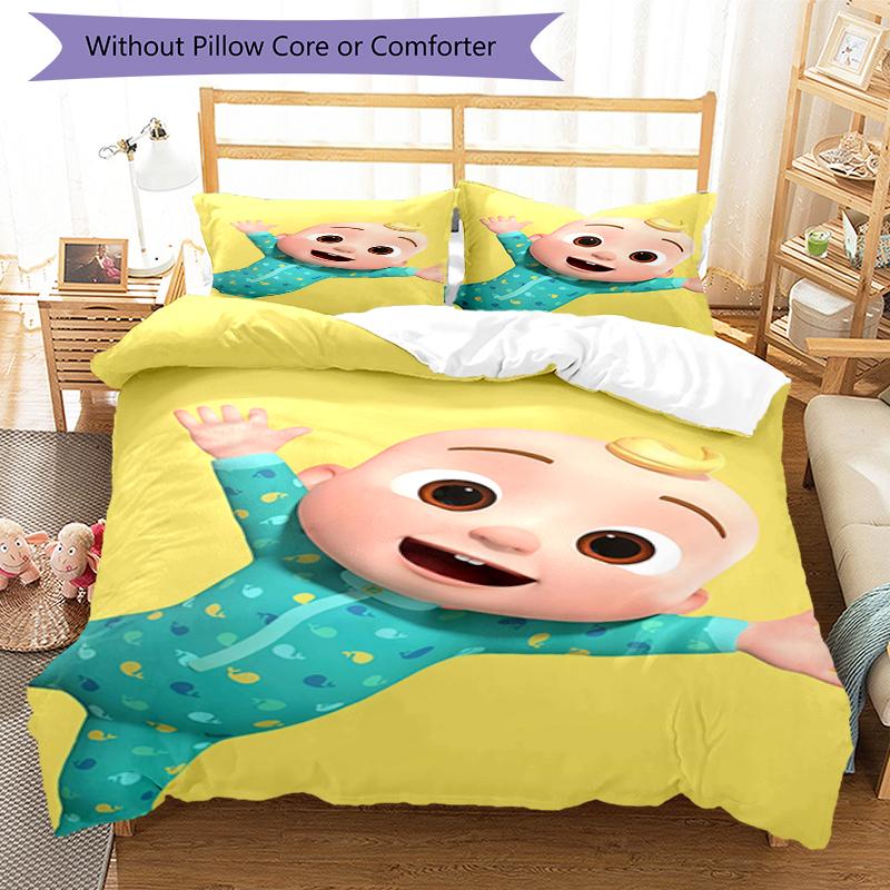 3pcs Cocomelon Bedding Set Duvet Cover Closure Includes 1 Duvet Cover & 2 Pillowcases, Soft and Comfortable for All Seasons.