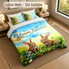 Easter Bunny Theme Personalized 3Pcs Bedding Set Custom Text & Name 1 Sheet 2 Pillowcases Household Bedding 1pc