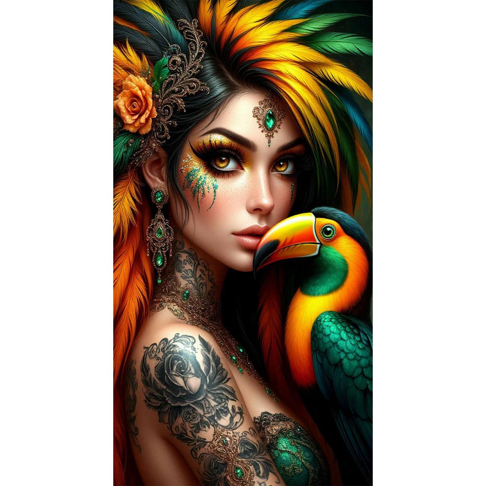 Fantasy Girl and Rhinoceros Parrot Picture DIY Diamond Painting Cross Stitch Full Drills Diamond Mosaic New Collection Home Decor