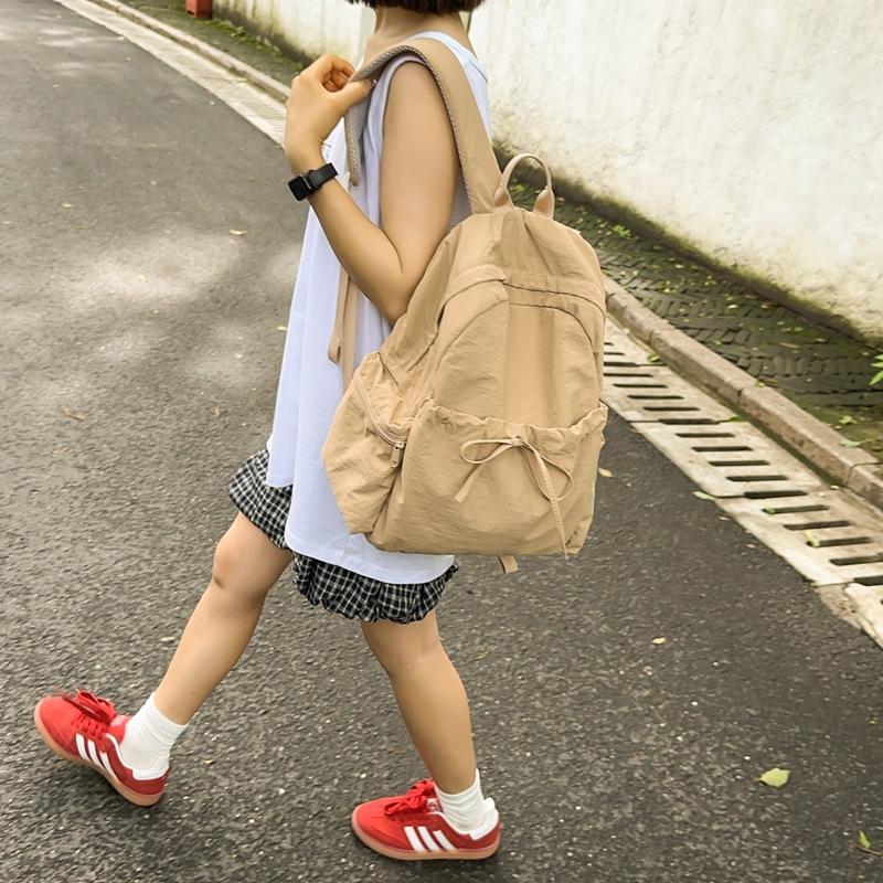 Solid Color Simple Girls Backpack Casual Large Capacity Lightweight Nylon Backpack Commuting High School College School School Bag