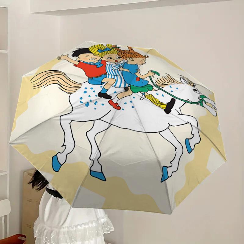 1pc Pippi Horseback Riding Automatic Folding Umbrella, Portable Collapsible Design, Casual Outdoor Accessory L1127132