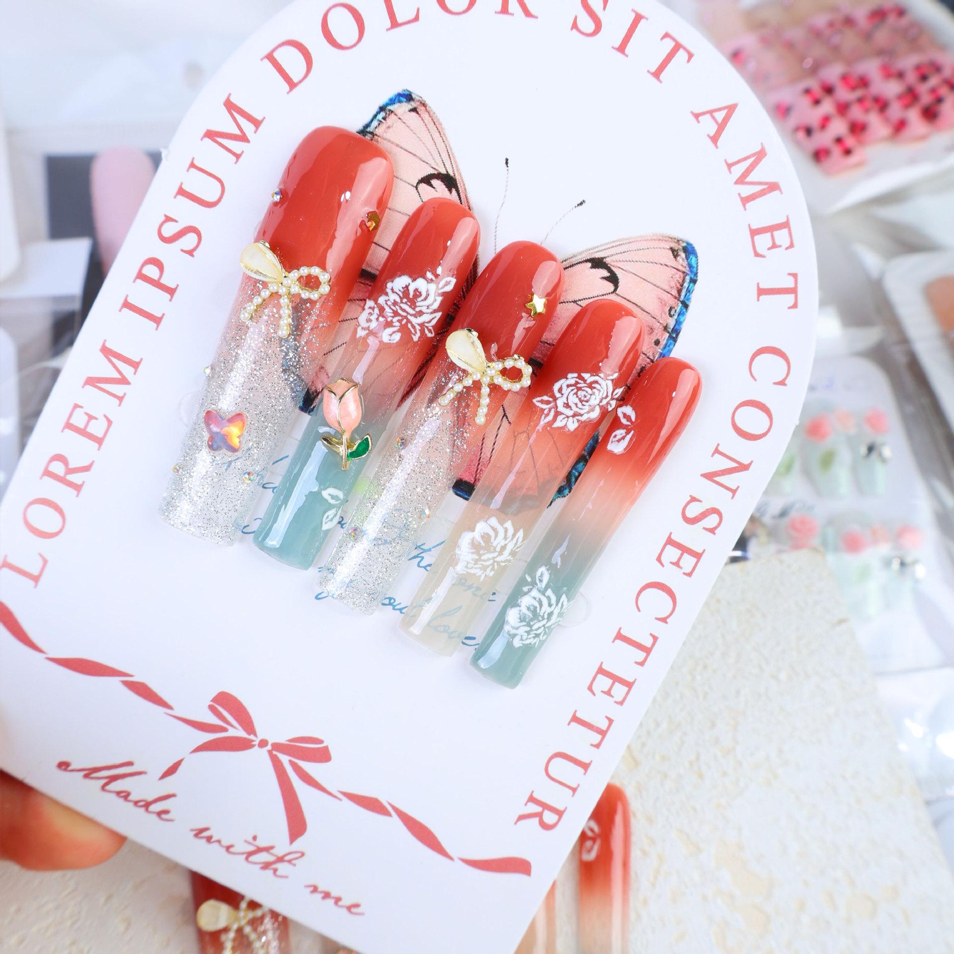 

Floral Gradient Handmade Steel Armor with Long Nails for Summer Medium