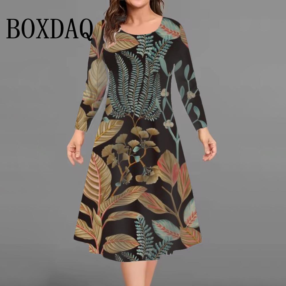 Vintage Flowers 3D Print Dresses For Women Autumn Winter Long Sleeve Large Size Dress Casual Loose Plus Size Clothing