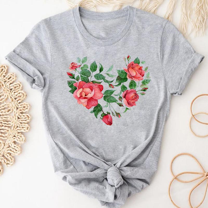 (Asiatische Größe) T-Shirt Top Kleidung Casual Love Heart Valentine Kurzarm Mode T-Shirt 90er Jahre Damen Print Sommer Lady Female Grafik T-Shirt