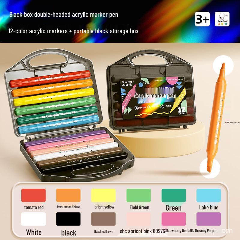 24-Color Dual-Tip Acrylic Marker Set - Washable, Water-Based, Safe for Students