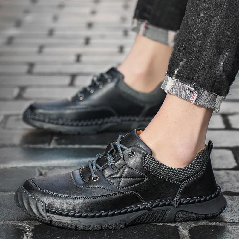 Comfy Flats Leather Men's Casual Shoes Classic Lace Up Outdoor Shoes Elegantes Office Men Hiking Footwear Male Walking Sneakers