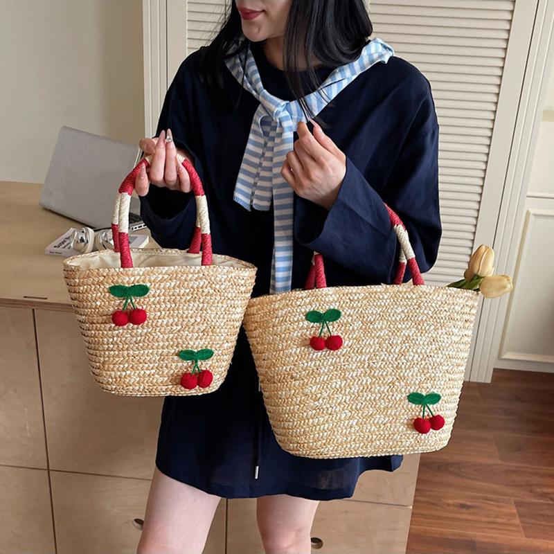 New Woven Women's Bag Handmade Grass Woven Handbag Fashion Embroidery Versatile Shoulder Bag Beach Bag KTB