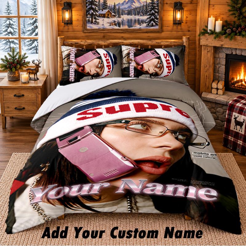 Billie Eilish Custom Name 3Pcs Bedding Set 1 Bed Sheet 2 Pillowcases Bedroom Home Decor