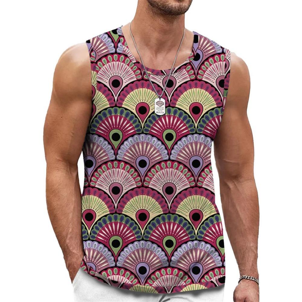 Retro Geometric Graphic Tank Tops For Men Casual Summer Sleeveless 3D Printed Vest Loose Quick