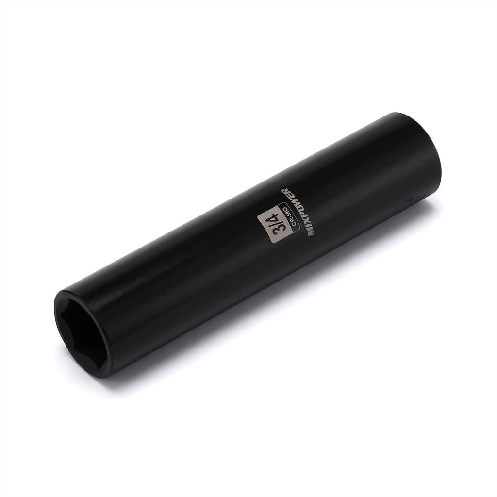 MIXPOWER 1/2" Dr. x 3/4-inch Extra Long Deep, 6 Point Impact Socket, Cr-Mo Alloy Steel, Radius Corner Design, Dual Size Markings, 5 inch Length