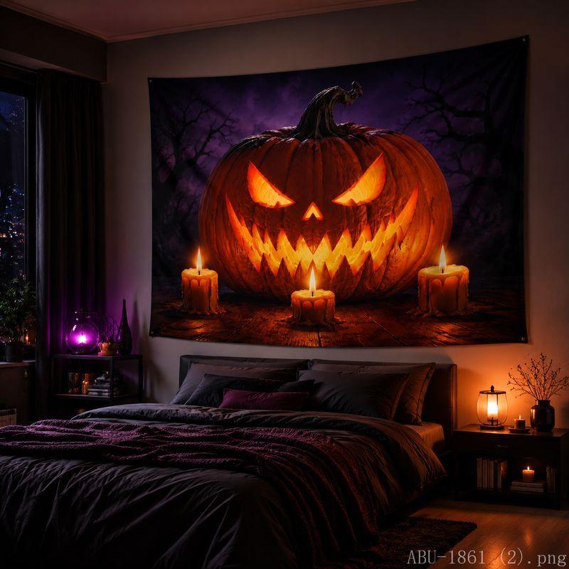 Halloween Tapestry Pumpkin Maple Leaf Spider Moon Print Bedroom Living Room Party Wall Hanging Decor Cloth