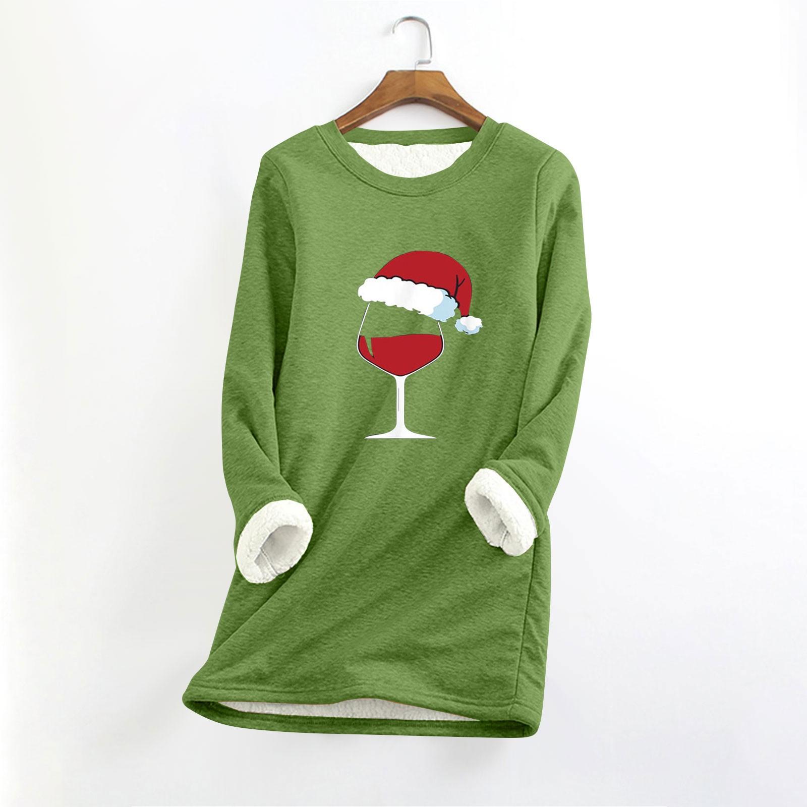 

Женский круглый вырез с длинным рукавом и рождественским принтом, утолщенный плюшевый кашемировый теплый длинный топ S