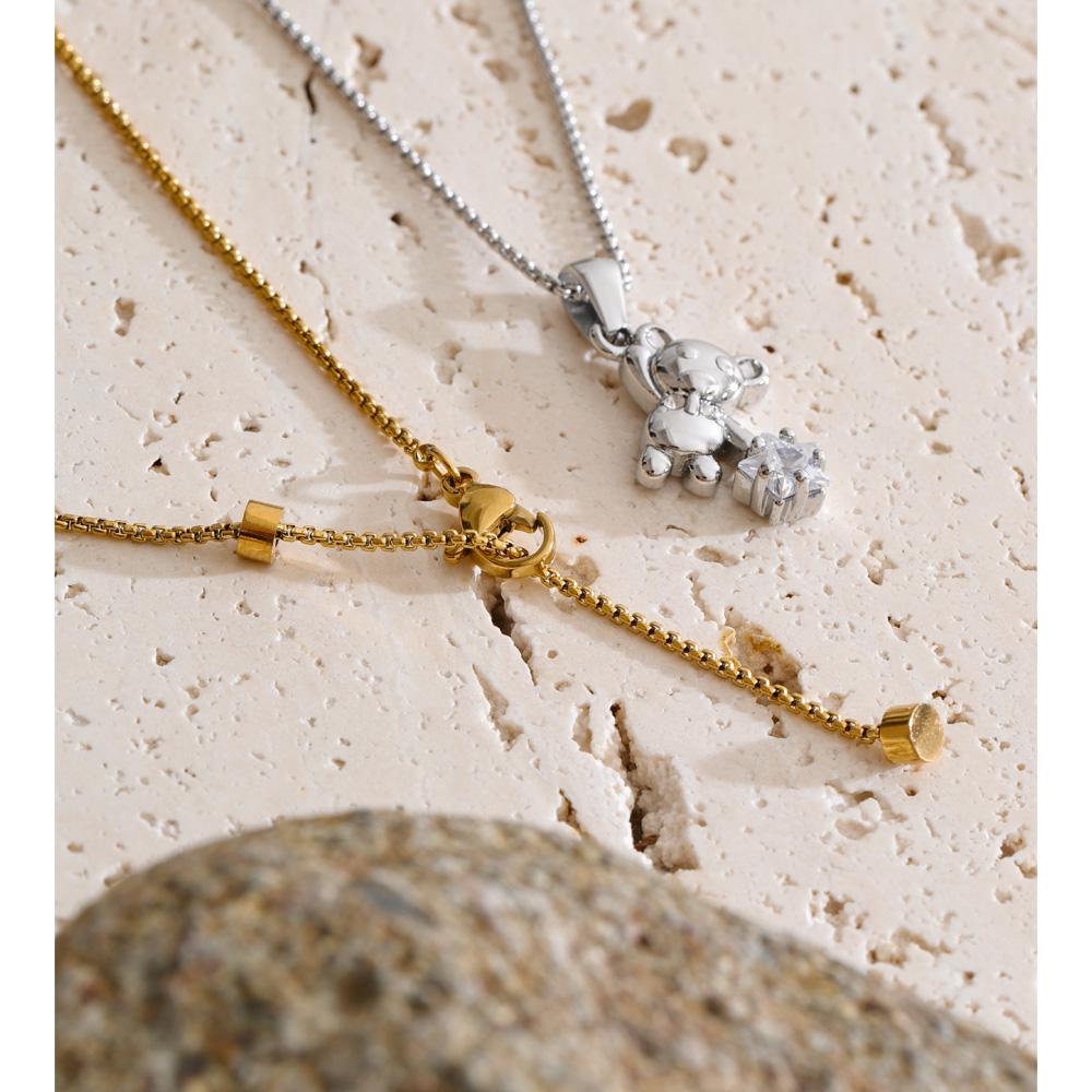 Yhpup Stainless Steel Bear Bling Star CZ Zirconia Drop Charm Necklace for Women 2026 Arrivals Stylish Cute Waterproof Jewelry