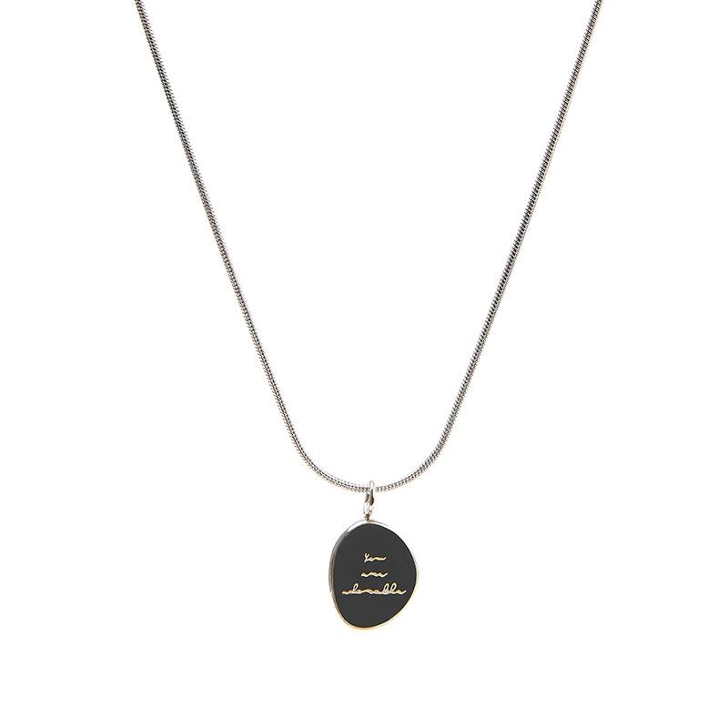 Women's Elegant 316L Stainless Steel Sweater Chain Necklace with Irregular Oval Pendant Party Jewelry