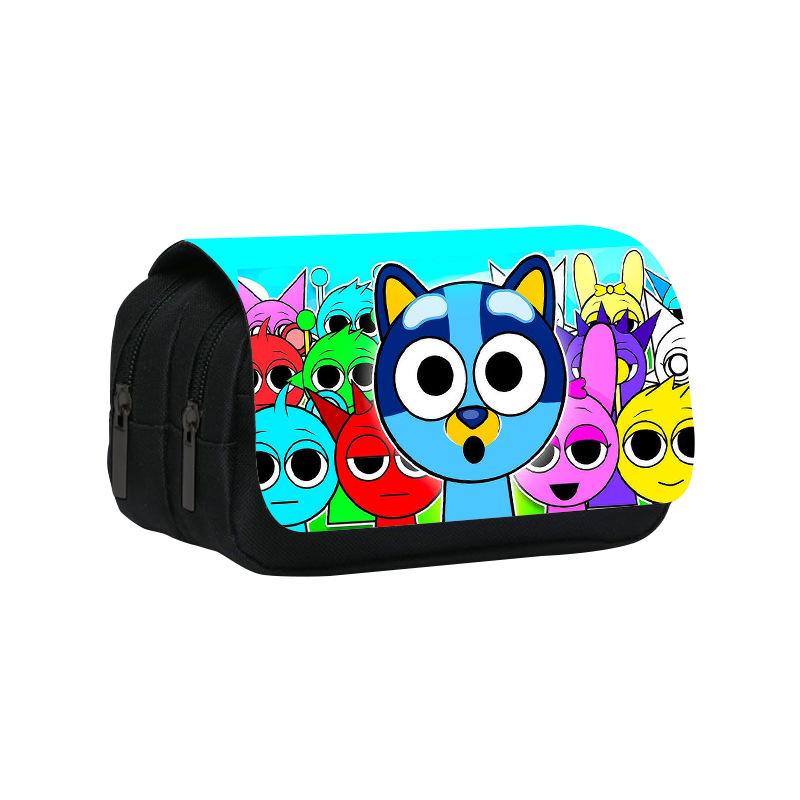 Neues Rhythmusbox-bedrucktes doppellagiges Federmäppchen, Sprunki Musikspiel Schulsachen-Tasche für Grund- und Mittelschüler.