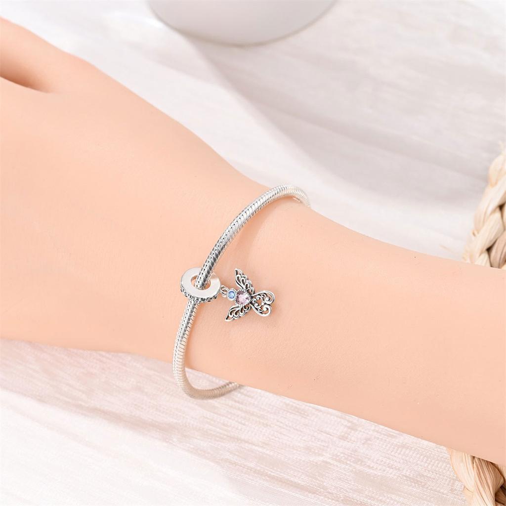 New 925 Silver Jewelry Accessories Bracelet Romantic Classical Butterfly Cross Key Pendant Beaded Bracelet