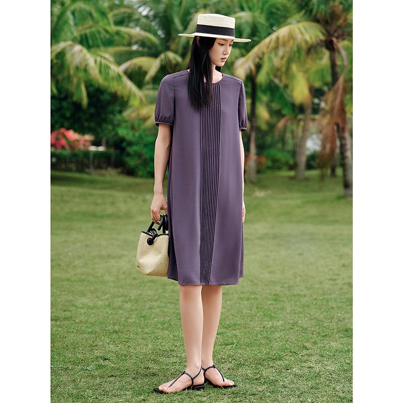 Jiuzi Anna Kou Elegant Temperament Commuting Toothpick Pleated Chiffon Waist Cinching Dress