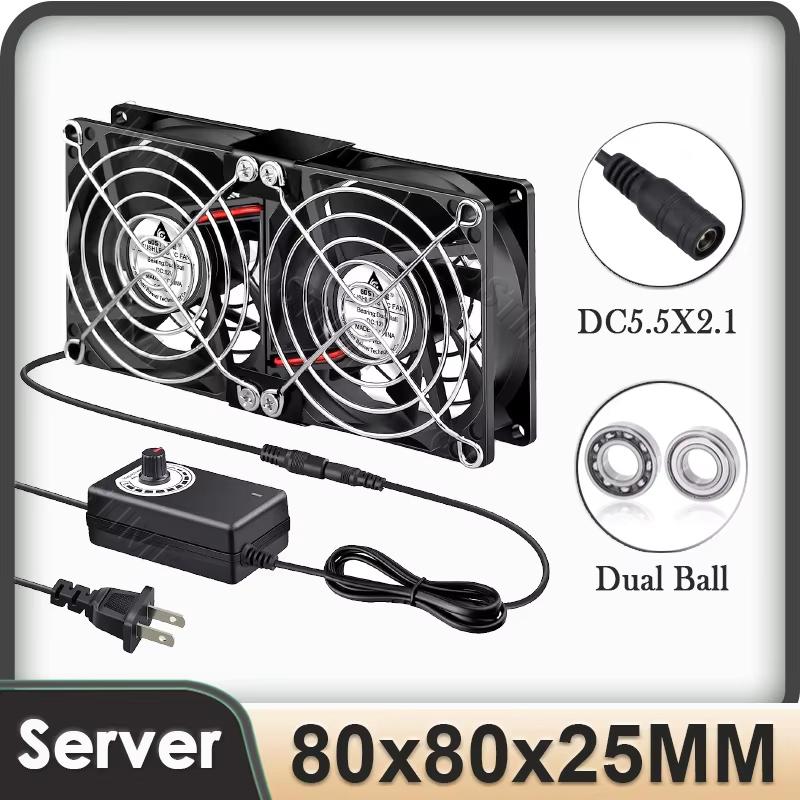Gdstime DC 12V Dual Ball 80x25mm 80mm Computer Fan with Big Airflow Variable Speed Controller for Laptop PC Receiver DVR Cooling Hydraulic 2800RPM