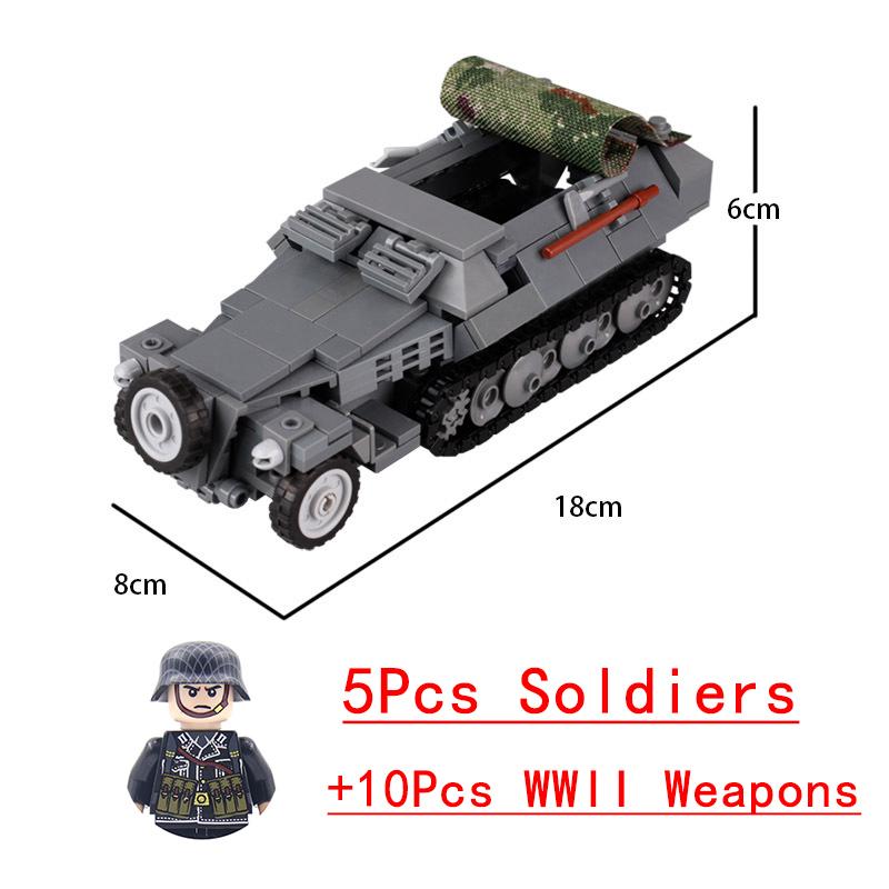 Non-Toxic Wwii Military North African Campaign Wheeled Armored Vehicle Tank Cannon Soldier Figures Building Blocks Weapon Truck Army Toy