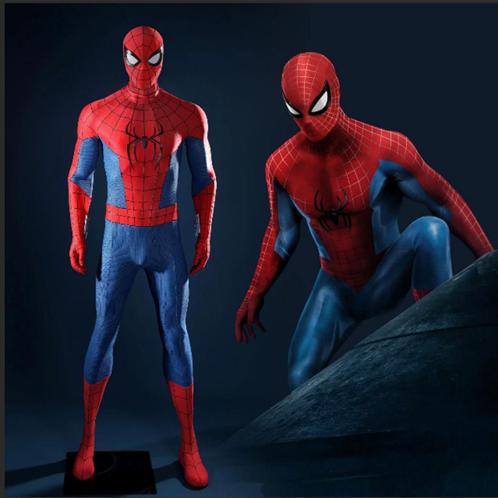 Full Body Stretch Jumpsuit Costume with Web Pattern and Spider Emblem for Halloween Stage Performance Cosplay and Themed Events