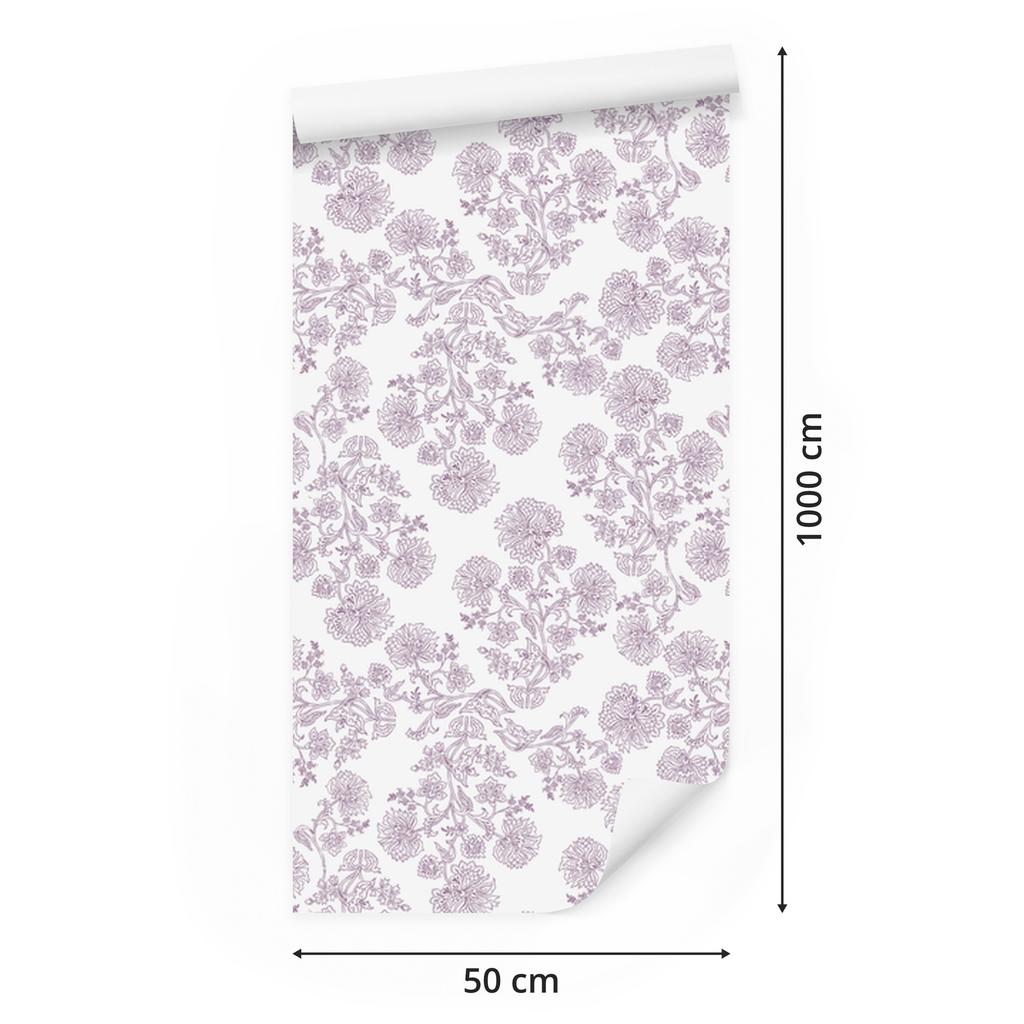 Wallpaper Flowers white and light gray, light gray background 50x1000