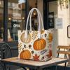 Autumn Pumpkin Maple Leaf Print Tote Bag Portable Casual Shoulder Handbag for Daily Use 