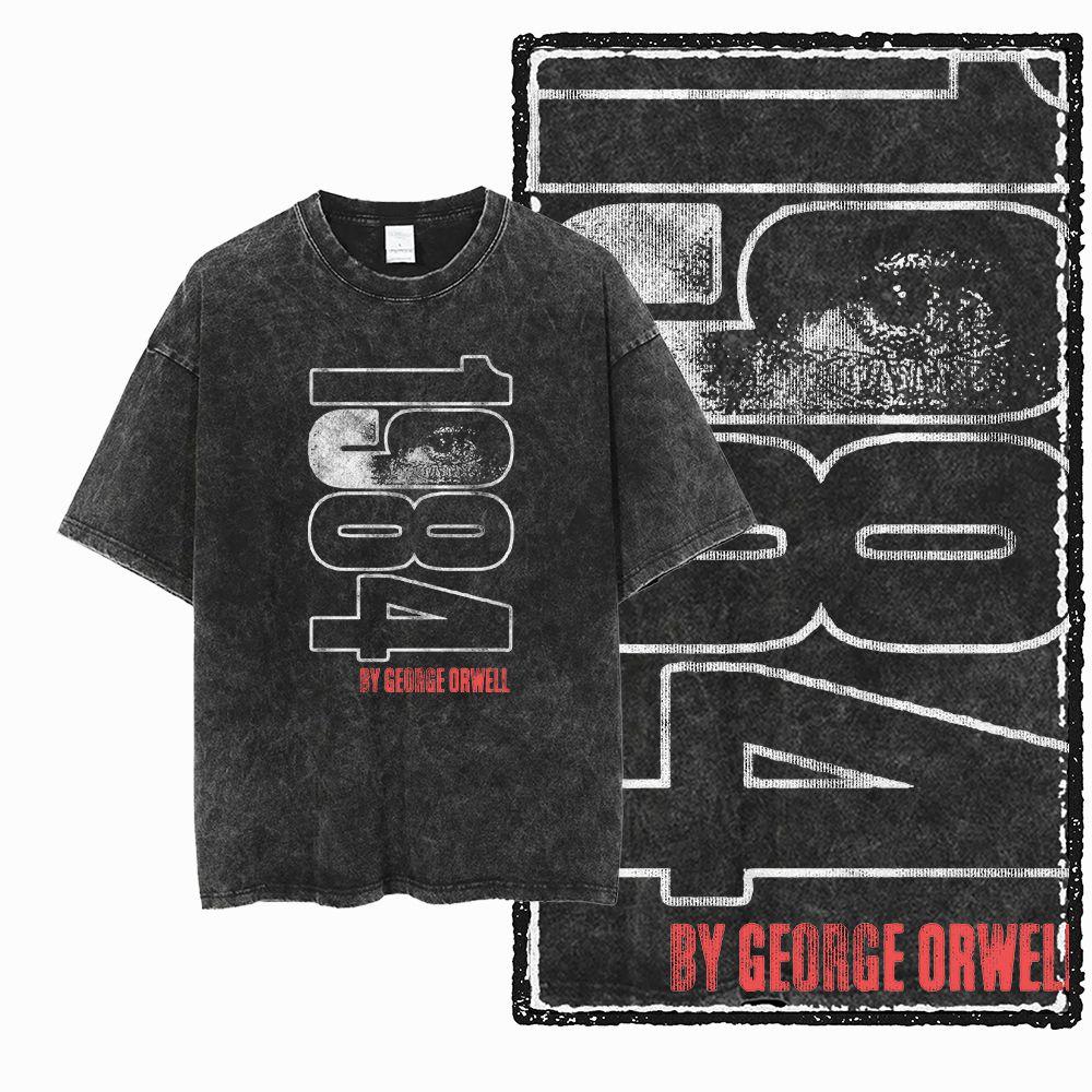 G02 Exclusive 100% Cotton Big Size 1984 Graphic Men T-shirt | Acid Washed  Streetwear Cool Vintage O-neck Men's Tee Tshirt