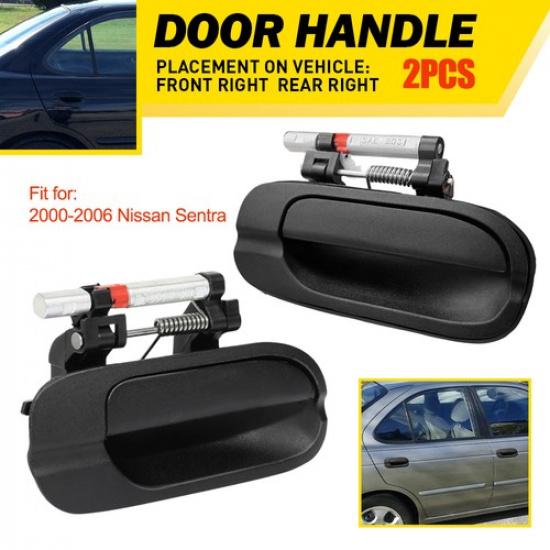 2X Outside Handle Front+Rear Right Smooth Door Black For 2000-2006 Sentra Nissan