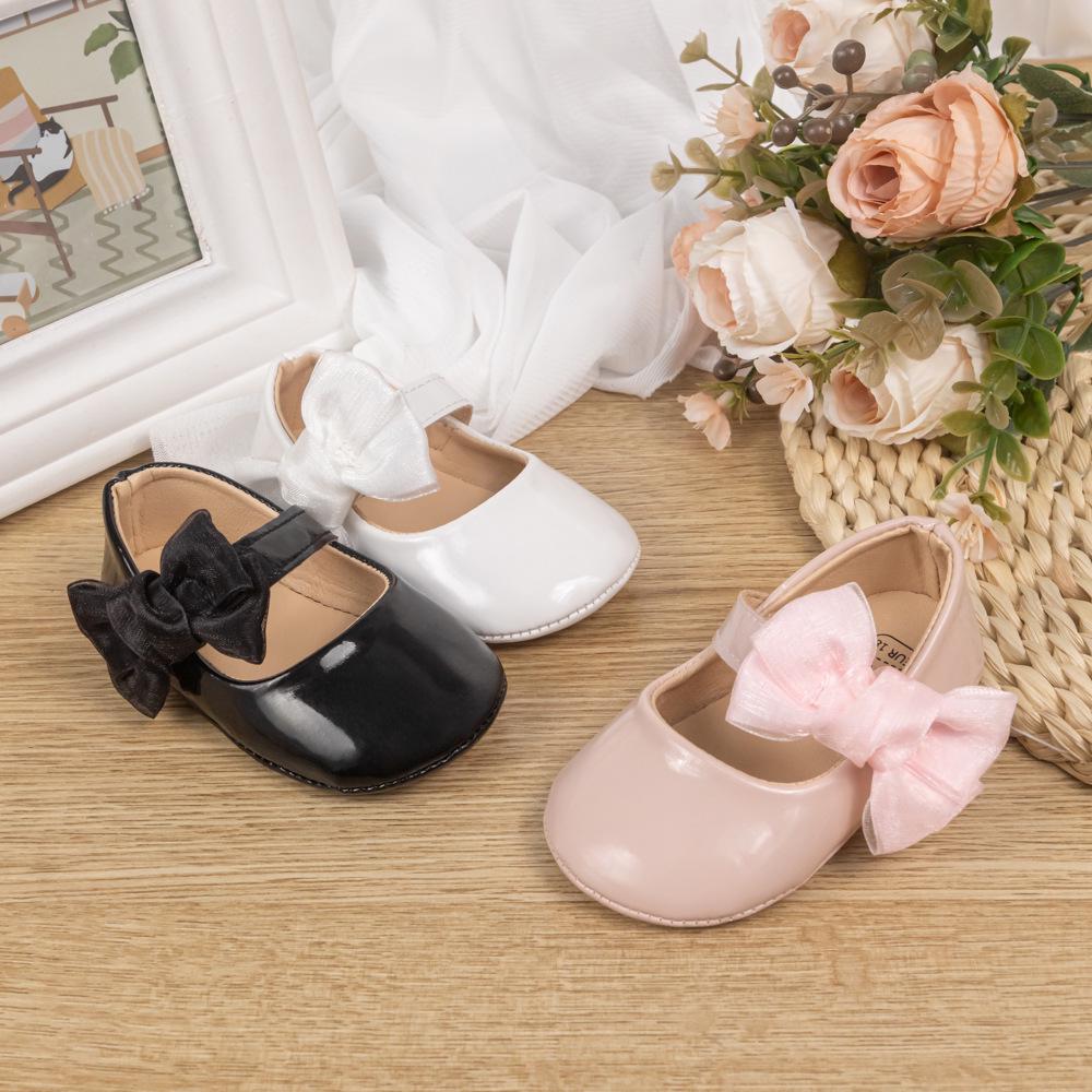 Spring & Autumn PU Soft Sole Bowknot Toddler Shoes - Breathable, Non-slip Magic Tape Princess Baby Shoes