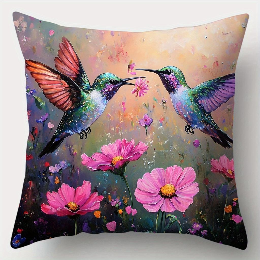 Hummingbird Flower Cluster Theme Single-Sided Printing Short Plush Suitable Living Rooms Bedrooms Sofas (Excluding Pillow Cores)