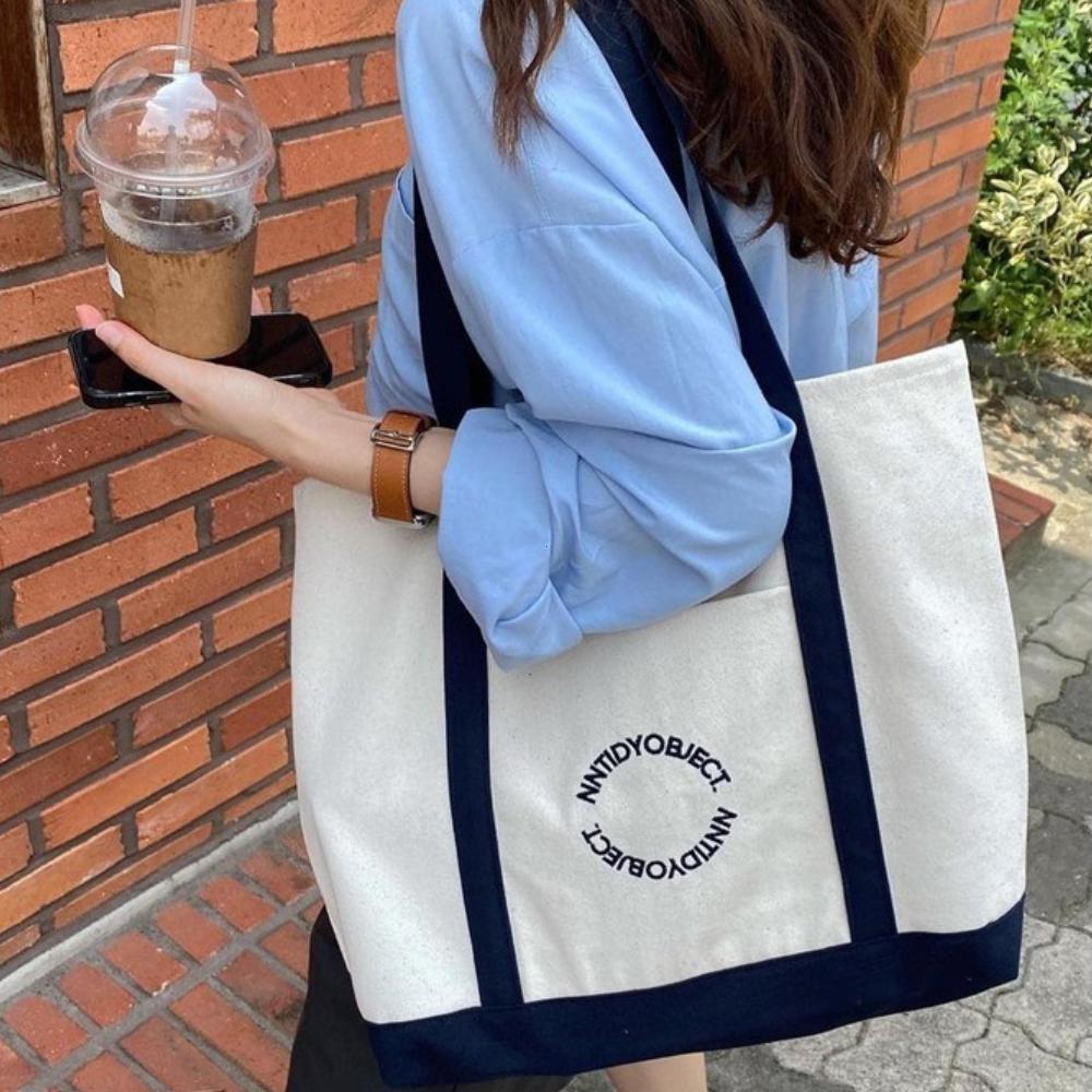 Canvas Tote Bag Women's Single Shoulder Bag Commuter Bag Soft Handle Zipper Closure Casual Scene Korean Sle Large Capaci