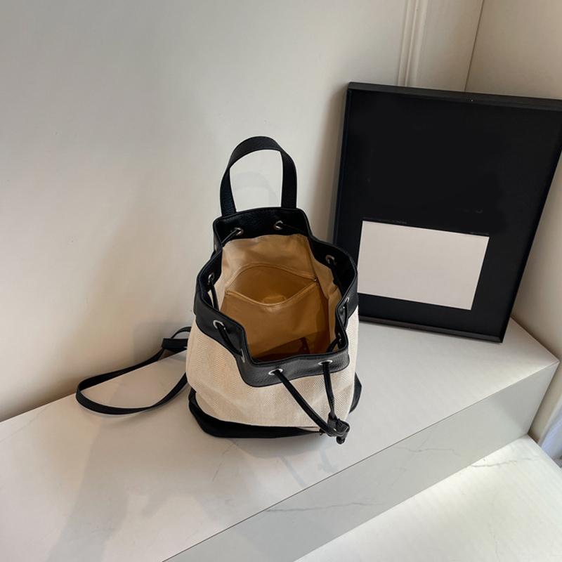 Fashion Designer Patchwork Bucket Bag for Women Drawstring Canvas Backpacks Girls Large Capacity School Shoulder Bags Handbags CLE