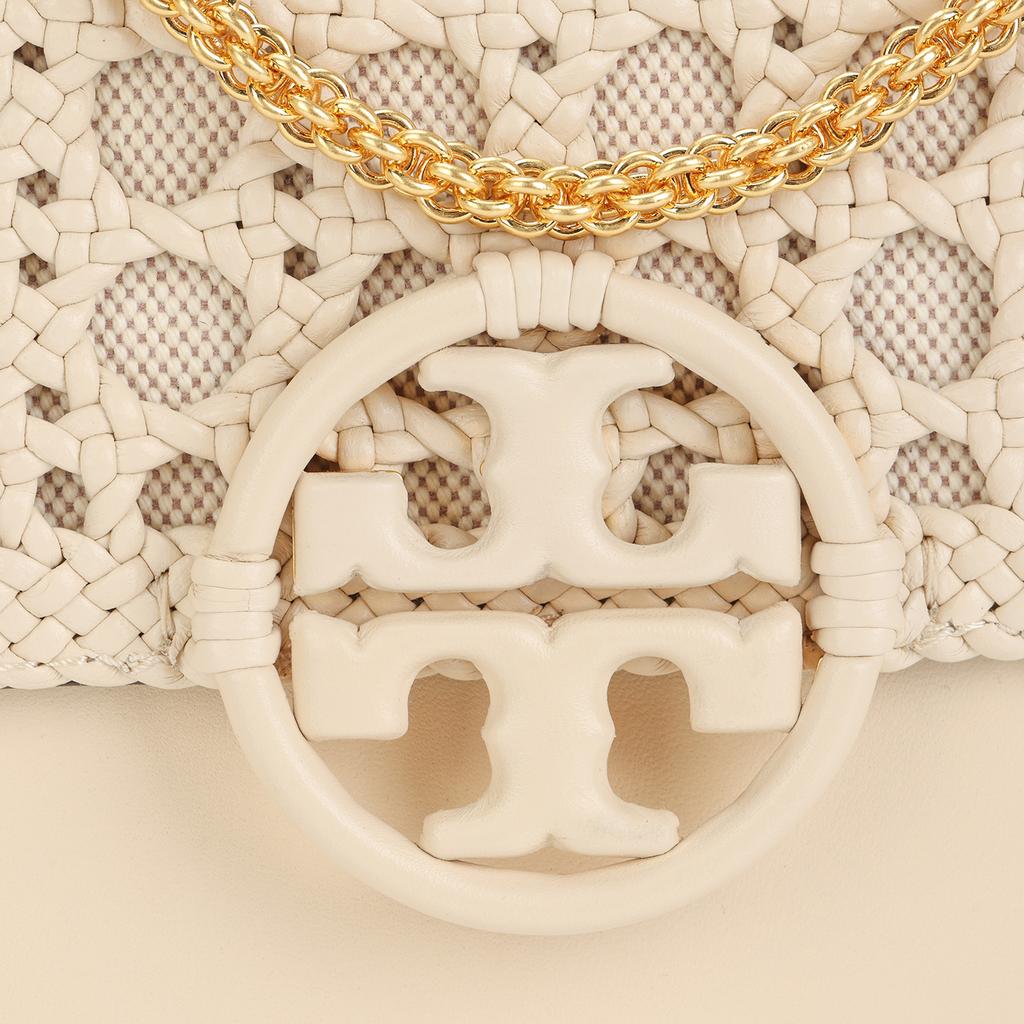 Tory Burch Miller Adjustable Shoulder Strap Woven Canvas Leather Tote Bag Crossbody Small Women Bags Cheese-White 88221-724