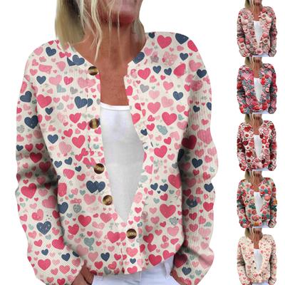 Ladies' Fashionable Long Sleeved Valentine's Day Printed Jacket Cardigan