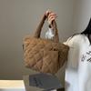 Women Quilted Shoulder Bag Large Capacity Diamond Grid Soft Padded Top-Handle Bag Travel Armpit Bag Space Cotton Tote Handbag