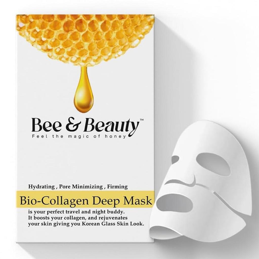Bee & Beauty Bio Collagen Overnight Mask Pack of 1 | Korean Face Mask For Glass Skin | Sheet Mask For Deep Hydration, Pore minizmizing With Goodnes