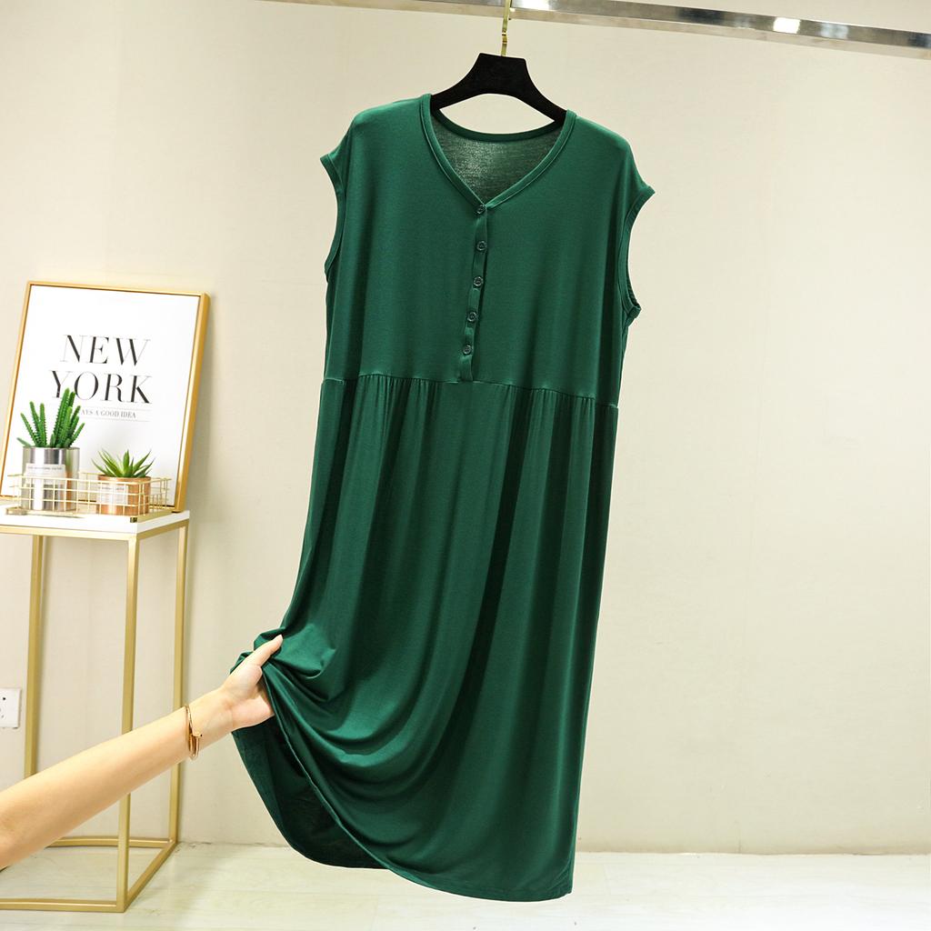Summer Modal V-Neck Sleeveless Dress Loose Bottoming Dresses Casual Homewear Buttons Sleepdress