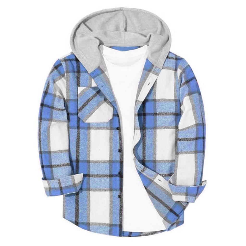 Children's Fashion Hooded Plaid All-match Casual Loose Shirt Long Sleeve Jacket