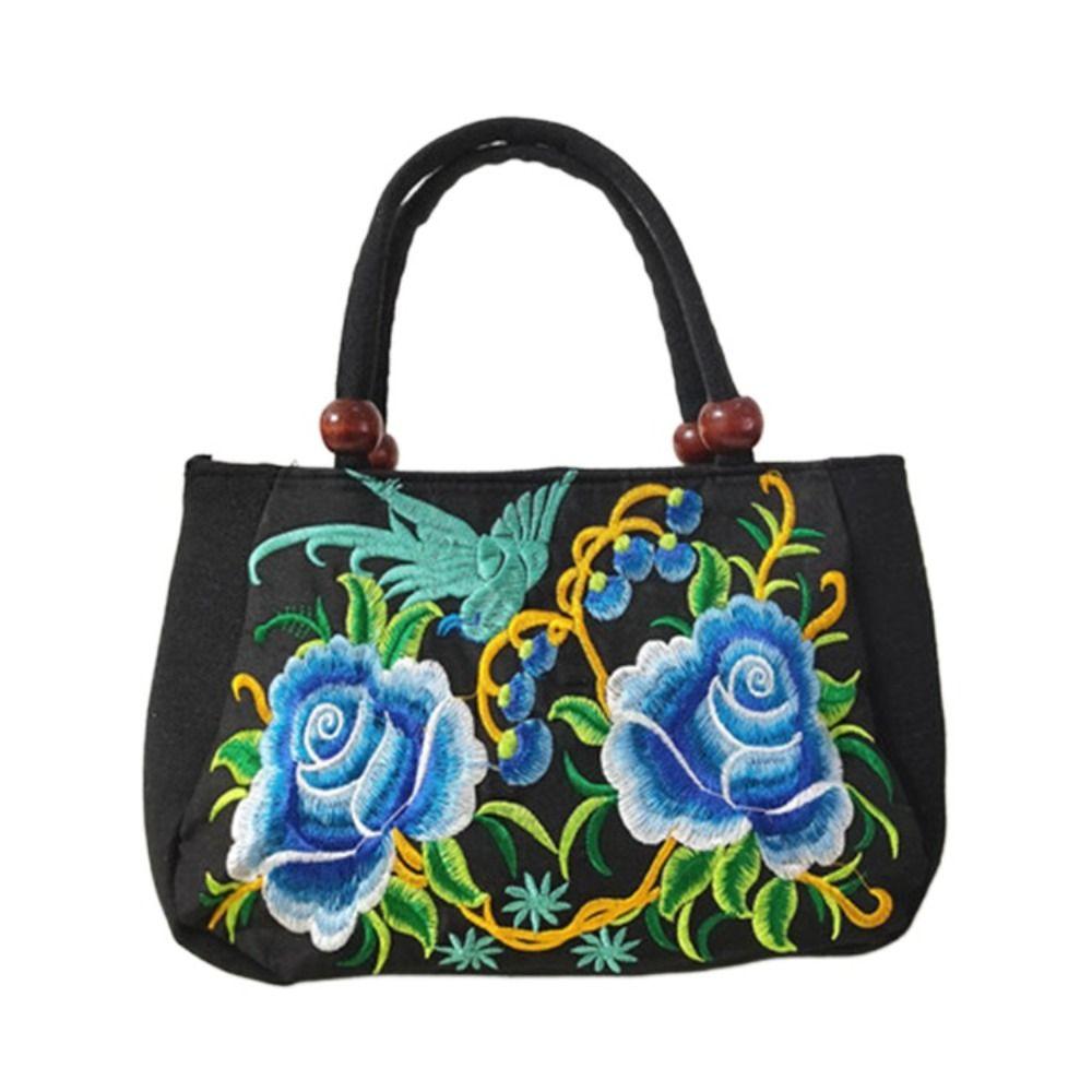 

Сумка-тоут из холста с вышивкой в виде листьев и цветов, с розой, на плечо, в этническом стиле, для дам/девушек G