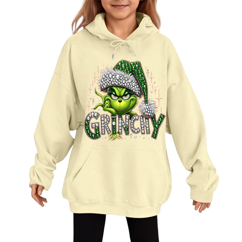 Children's Fashionable Casual Long-sleeved Loose Christmas Print Pullover Hooded Sweatshirt