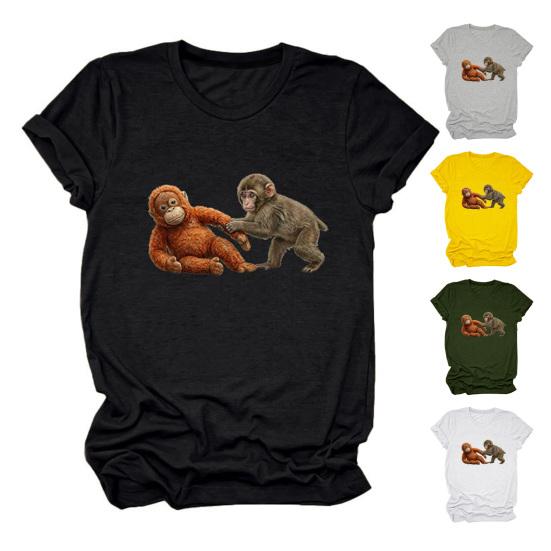 Tee Shirt Round Neck Short Sleeve Monkey Pattern Pullover Tops Loose Fit Casual T-shirt Work Party Vacation Daily Wear