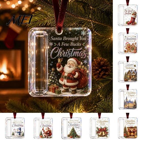 Unique Stocking Stuffer for Christmas Cash Gift Ornament, Clear Acrylic Money Holder, Holiday Xmas Creative Holder Holidays Tree Hanging Decoration,
